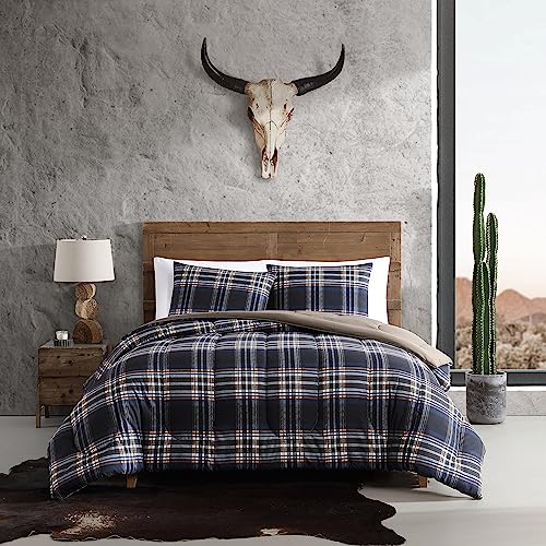 Wrangler- Twin Duvet Cover Set, Soft & Reversible Bedding, Yellowstone Inspired, 2 Piece Bed Set with Matching Pillowcase (City Flats Plaid Blue) Wrangler