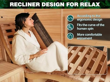 BNEHS Infrared Sauna,2 Person Luxurious Indoor Sauna with Recliner, Wooden Sauna with 7-Color Starry Ceiling,9 Heating Tubes,5 Carbon Panels,2-in-1 Door Handle,Himalayan Salt Brick,220V BNEHS