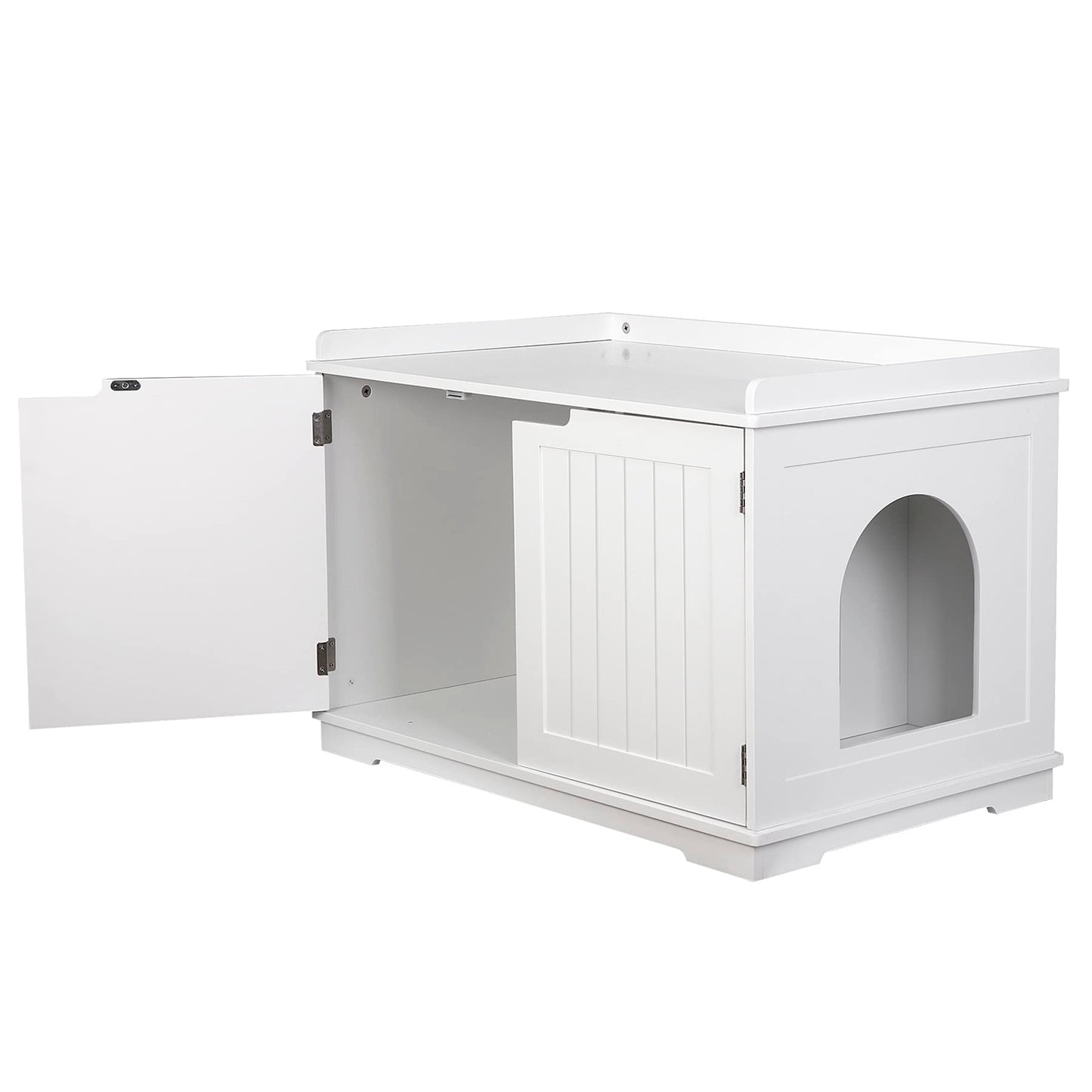 ZENY Cat Litter Box Enclosure, Cat Litter Box Furniture Hidden, Wooden Cat Litter Cabinet with Divider, Modern Cat Washroom Storage Bench，Fit Most of Litter Box, White - WoodArtSupply