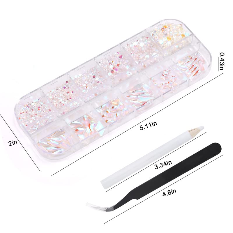 1788 Pcs Aurora Flatback Rhinestones Set for Nail, Art, Crafts, Makeup, Tumblers Glitter Round with Tweezers and Picking Pen GAVIYE