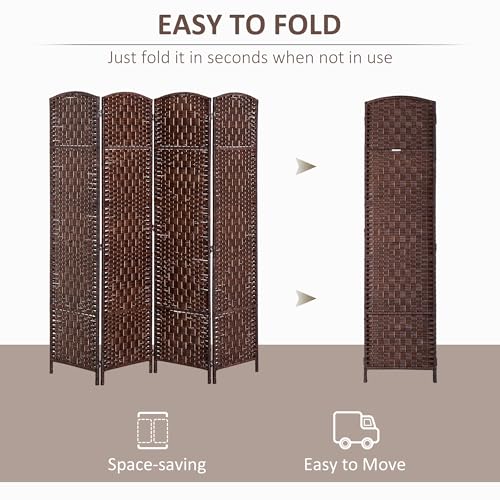 HOMCOM Room Divider, 4 Panel Folding Privacy Screen, 6FT Tall Portable Wicker Weave Partition Wall Divider for Bedroom, Home Office, Brown HOMCOM