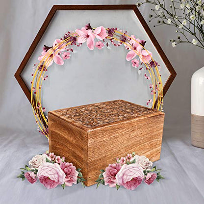 Funeral Cremation Urn Ashes With Beautiful Handmade Carving in Centre- Small Natural,Urns for Human Ashes Wooden,Wooden Urn with Hand-Made Design for - WoodArtSupply