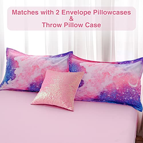 A Nice Night Galaxy Bedding Sets Outer Space Comforter 3D Printed Space Quilt Set Twin 6Pcs Glitter Pink,for Children Boy Girl Teen Kids A Nice Night