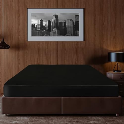 HommxJF Silk Satin Black Full Fitted Sheet, Deep Pocket Fitted Sheet Only, Breathable, Non- Fading, Fully Elasticized Bed Sheets Sold Separately HommxJF