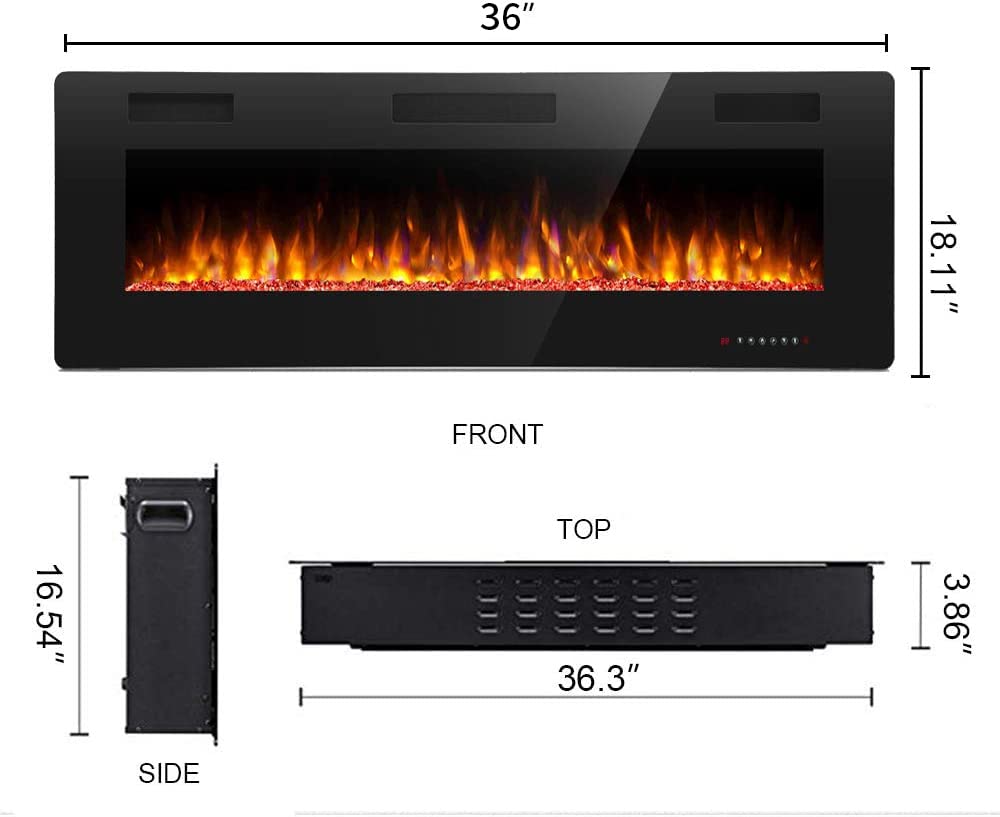 Antarctic Star 36 Inch Electric Fireplace in-Wall Recessed and Wall Mounted, Fireplace Heater and Linear Fireplace with Multicolor Flame, Timer, 750/1500W Control by Touch Panel & Remote