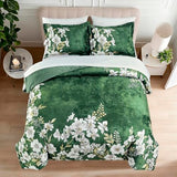 Sunshine Nicole Reversible Comforter Set, Printed Distressed Velvet Front and Sold Distressed Velvet Reverse, 3 Pieces Dark Green King, with Soft Polyester Fill Sunshine Nicole