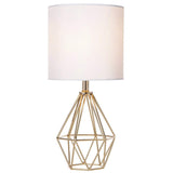 COTULIN Gold Modern Hollow Out Base Bedroom Small Table Lamp,Bedside Nightstand Lamp with Geometric Metal Base White Fabric Shade,Cute Desk Lamp for Kids Living Room COTULIN