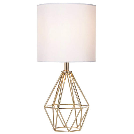 COTULIN Gold Modern Hollow Out Base Bedroom Small Table Lamp,Bedside Nightstand Lamp with Geometric Metal Base White Fabric Shade,Cute Desk Lamp for Kids Living Room COTULIN