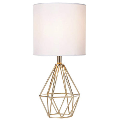 COTULIN Gold Modern Hollow Out Base Bedroom Small Table Lamp,Bedside Nightstand Lamp with Geometric Metal Base White Fabric Shade,Cute Desk Lamp for Kids Living Room
