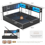 Hasuit Corner Full Lift Up Storage Bed Frame with Charging Station & LED Lights, Full Day Bed with Upholstered Headboard and Bookcase, Corner Beds with Hydraulic for Kids Teens Guests, Black Hasuit