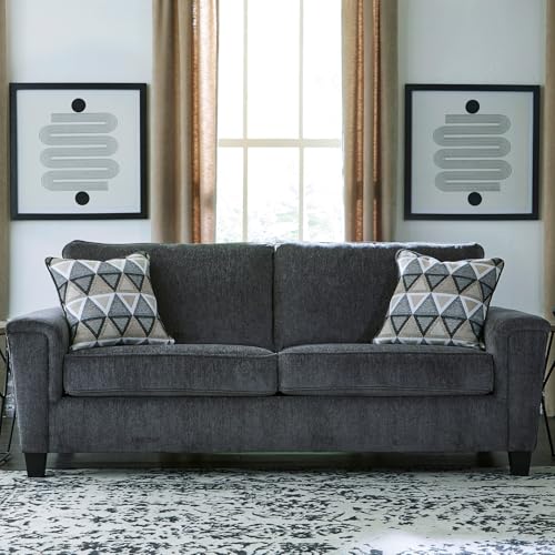 Signature Design by Ashley Abinger Chenille Contemporary Sofa with 2 Accent Pillows, Dark Gray Signature Design by Ashley