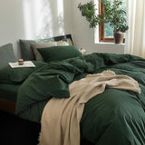 FOSSA Duvet Cove Set 100% Washed Cotton Linen Feel Super Soft Breathable Cozy 3 Pieces Bedding Sets Solid Forest Green Twin FOSSA