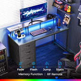 Huuger 47 Inch Computer Desk with Power Outlets and LED Lights, Gaming Desk with 4 Drawers, Office Desk with Monitor Stand, Study Desk Work Desk for Home Office, Small Spaces, Gray Huuger