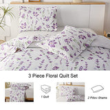 Ycosy Quilt Set King Size Floral Bedspread Coverlet King Quilts Set Bedding Summer Lightweight Floral Quilt Bedding Reversible Quilt Bedspread Plant Green Leaves Purple Flower Home Quilts Collections Ycosy