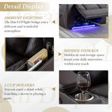 TUNYI Home Theater Recliner Chair - Power Recliner Sofa Chair with Adjustable Headrest Faux Leather Reclining Chair with USB/Storage/LED Light/Cup Holder (Brown, 1 PC)
