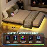 WLIVE Floating Full Bed Frame, 1500Lbs Heavy Duty Metal Platform with LED Light and Charging Station, No Box Spring Needed, Easy Assembly, No Noise, Full Size, Black WLIVE