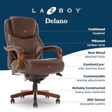 La-Z-Boy Delano Big & Tall Executive Office Chair, Ergonomic Mid-Back Body Pillow Lumbar Support, ComfortCore Memory Foam Cushion, Mahogany Wood Arms & Swivel Base, Bonded Leather, Chestnut Brown La-Z-Boy