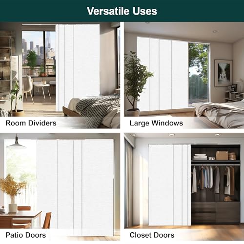 CHICOLOGY Panel Track Blinds for Sliding Glass Doors, 4 Panel Sliding Panels, Adjustable Track 46-86" W, Trimmable Height Up to 96" H, Light Filtering Privacy Room Divider, Chalk White CHICOLOGY