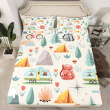 Erosebridal Summer Camp Camper King Bed Sheets for Kids Child Camping Adventure Bedding Set for Boys Girls Bedroom Travel Car Rv Accessories Sheet Set Botanical Flowers Mountain Top Sheet,4 Pcs Erosebridal