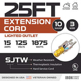 Iron Forge Cable 10 Gauge Extension Cord 25 ft, 10/3 Heavy Duty Extension Cord Outdoor 3 Prong, Weatherproof Yellow Power Cable 15 AMP Great for Major Appliances, US Veteran Owned IRON FORGE CABLE