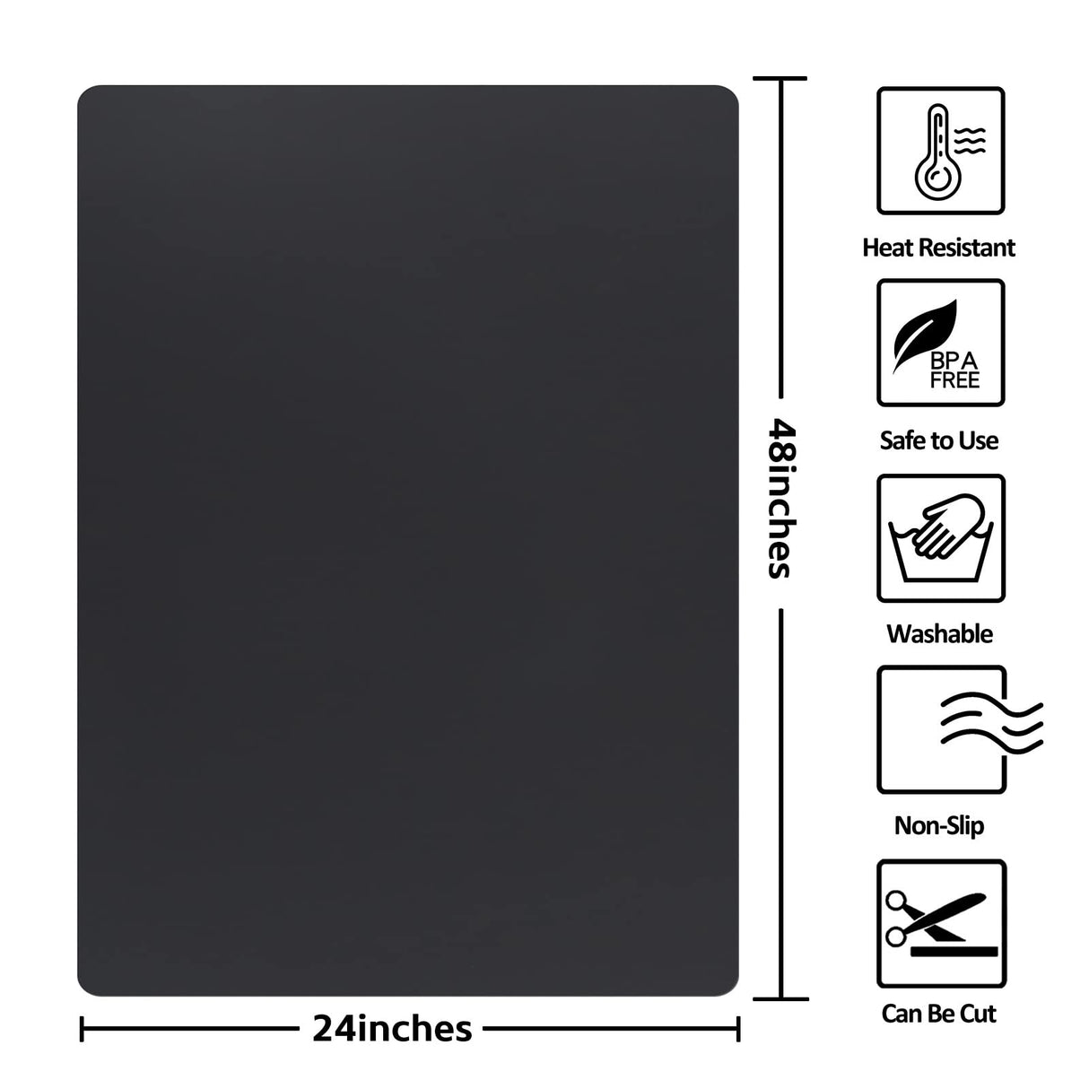 Silicone Mat Heat Resistant Mats for Countertop, Multipurpose Large Silicone Mats for Crafts Kitchen Workbench Size 48x24 inches Thick 2mm,Rolled Package,Black InfiOne
