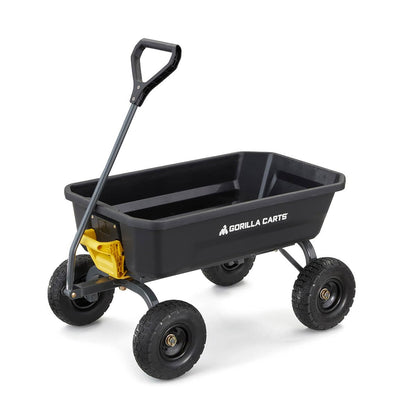 Gorilla Carts 4GCG-NF Poly Dump Cart, 600-Pound Capacity with No-Flat Tires, 4 Cubic Feet, Amazon Exclusive