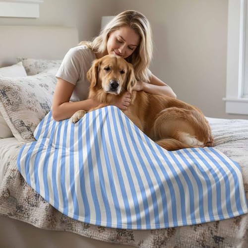Light Blue Stripe Throw Blanket,Soft Cozy Flannel Blankets Modern Minimalist Style Plush Bedding Throws Lightweight Fleece Blanket for Bed Sofa Couch Home Decor 40x50in Quibro Zynth