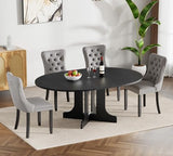 Henf 5 Piece Round Extendable Dining Table Set for 4, 43"-59" Wood Oval Expanding Kitchen Table with 4 Chairs, Space Saving Extendable Dining Room Tables with Pedestal Base (Black & Gray) Henf