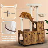 Yaheetech Cat Tree with Litter Box Enclosure, 2-in-1 Cat Tower with Condo & Scratching Post, 53in Tall Cat Tree for Indoor Large Cats, Cat Activity Center, Rustic Brown/Beige Yaheetech