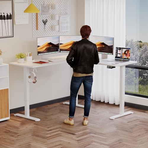 Homall L Shaped Standing Desk Adjustable Height, Electric Corner Standing Desk, Sit Stand Computer Table with Memory Controller for Home (White, 55 Inch) Homall