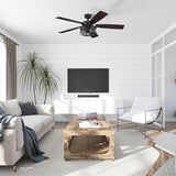 Honeywell Ceiling Fans Carnegie Industrial 52 Inch Ceiling Fan with Light, Remote Control Fan, LED Indoor Fan with 5 Blades, Gray Pine and Brown Chestnut Blade Finish Options, Matte Black (50614-01) Honeywell