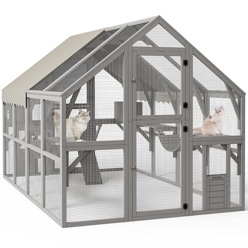 YITAHOME Extra Large Catio Outdoor Cat Enclosure, 110 Inch Outside Cattery with Weatherproof Roof, Scratcher Ramp, Cat Space Capsule Bed, 2 Bridges, 2 Resting Houses, 7 Solutions YITAHOME