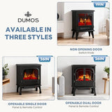 DUMOS Electric Fireplace Heater, 26" Freestanding Two Door Electric Fireplace Stove with 3D Flame Effect & Remote Control, Modern Stove for Home with Safety Features, Adjustable Heat & Timer, Charcoal DUMOS