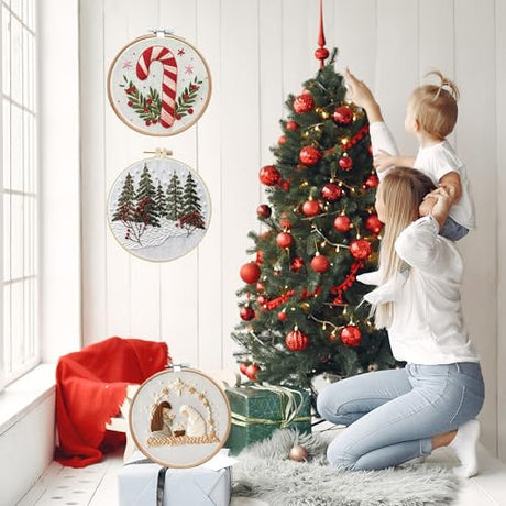 MAZAOTEU Christmas Embroidery Kits for Adults Beginners, Christmas Cross Stitch Kits, Needlepoint Ornament Holiday Embroidery Kit, Adult Crafts for Women DIY Hand Crossstitching Kits (Cat) MAZAOTEU