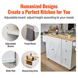 VEVOR Kitchen Island Cart with Solid Wood Top, 45.3" Width Mobile Carts with Storage Cabinet, Rolling Table with Spice Rack, Towel Rack, Drop Leaf and Drawer, Portable Islands on Wheels, White VEVOR