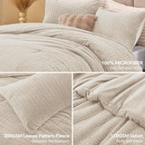 ChiXpace Flannel Fleece Full Comforter Set - Furry Linen Leaves Pattern Faux Fur Bed Set, Winter Ultra Soft Fuzzy Comfort Set, Velvet Bedding Set for Bed with 2 Pillow Cases ChiXpace