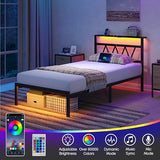 HuaYing Twin Bed Frame with Smart LED Lights, Storage Headboard and USB Charging Station,Heavy Duty Wooden Slats, No Box Spring Needed, Noise Free, Easy Assembly (Classic Black, Twin) HuaYing