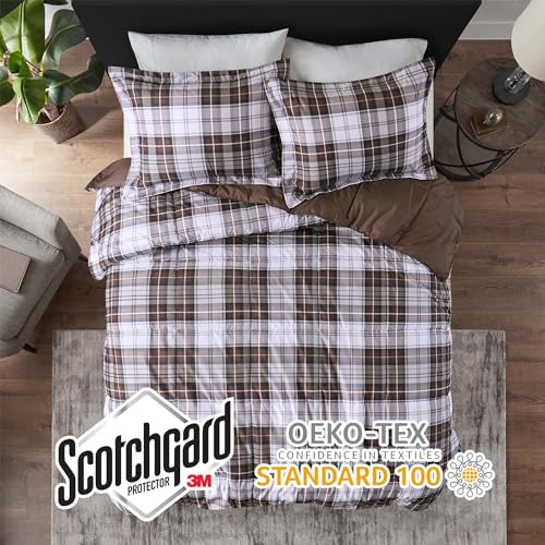 Madison Park Essentials Parkston Plaid Comforter, Matching Sham, 3M Scotchguard Stain Release Cover, Hypoallergenic All Season Bedding-Set, Twin/ Twin XL, Brown, 2 Piece Madison Park