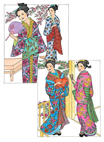 Creative Haven Japanese Kimono Designs Coloring Book: Relax & Unwind with 31 Stress-Relieving Illustrations (Adult Coloring Books: World & Travel) Dover Publications