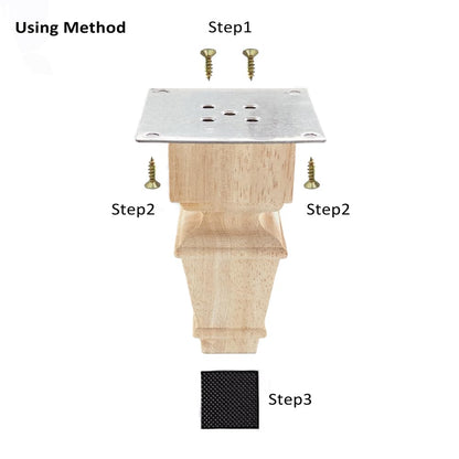 5 Inch Wooden Furniture Legs with Mounting Plates Screws Set of 4 Solid Wood Unfinished European Style Replacement Furniture Feet for Couch Cabinet