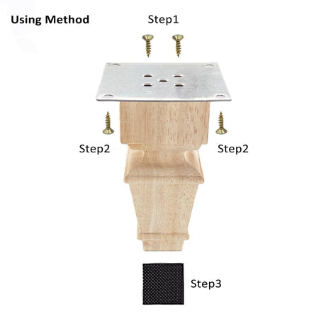 5 Inch Wooden Furniture Legs with Mounting Plates Screws Set of 4 Solid Wood Unfinished European Style Replacement Furniture Feet for Couch Cabinet Aiminjey