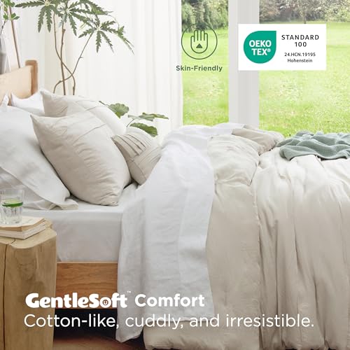 Bedsure Queen Comforter Set - 4 Pieces Pinch Pleat Bed Set, Beige Boho Bedding for All Season, 1 Soft Comforter, 2 Pillowcases, 1 Decorative Pillow Bedsure