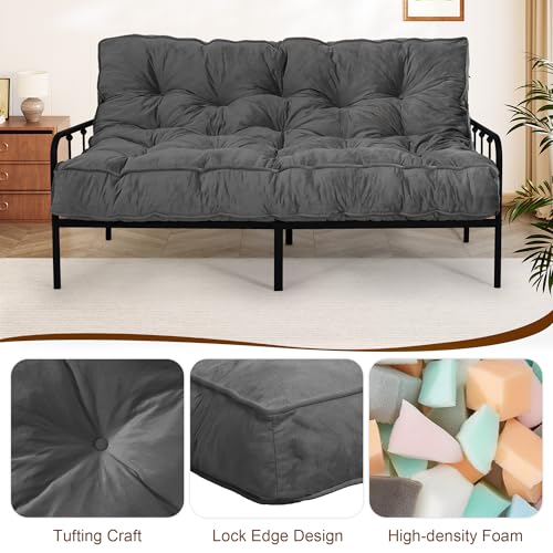 Bliss Homey 8" Futon Mattress Full Size 54" x 80", Extra Thick Floor Futon Mattress Comfy Sleeping Mat, Foldable Velvet Futon Sofa Bed for Camping, Guest, Dorm, Drak Gray(Frame Not Included) Bliss Homey