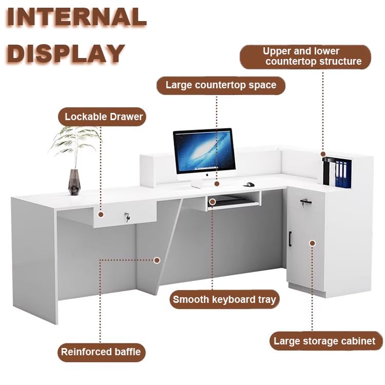 LANBVIELT Modern Reception Counter, Office Front Counter with Lockable Drawer,Black and Gray Checkout Receptionist for Hotel Lobby, Clothing Store,Beauty Salon (Right-Hand Counter, 63x23.6x39in) LANBVIELT