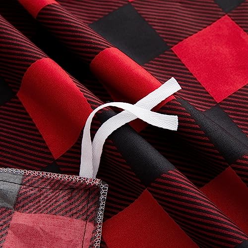 Marina Decoration Soft Silky Rich Printed Rayon from Bamboo All Season 3 Pieces Duvet Cover Fitted Sheet Ensemble Bedding Set with Zipper and Corner Tie, Red Black Plaid Pattern Twin/Single Size Marina Decoration