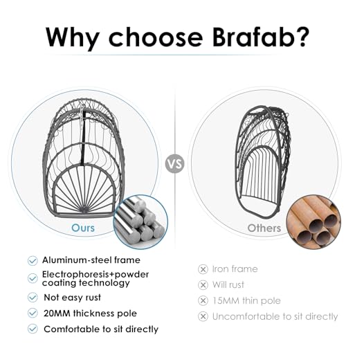 Brafab Wicker Rattan Hammock Egg Swing Chair with Hanging Chain, Aluminum Frame and UV Resistant Cushion, Indoor Outdoor Bedroom Patio Porch Foldable Camping Chair (Without Stand) Brafab