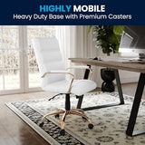 Flash Furniture Whitney Mid-Back Swivel LeatherSoft Desk Chair with Padded Seat and Armrests, Adjustable Height Padded Office Chair, White/Gold Flash Furniture