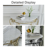 PFJERSIYC Half Moon Console Table with Metal Scroll Legs, Faux Marble Top Entryway Table, Semi Circle Sofa Accent Foyer Table for Living Room, Hallway, Entrance, Small Spaces(Gold,24x12x27.5in) PFJERSIYC