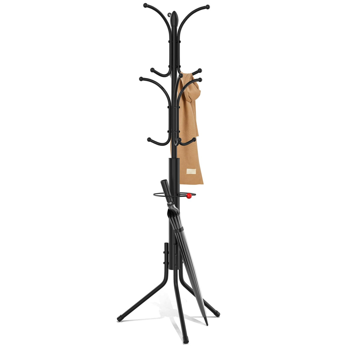 Ulimart Coat Rack Freestanding,12 Hooks Metal Coat Racks with Umbrella Holder,Sturdy Hall Rree,Easy Assembly Coat Rack Stand for Hanging Scarf,Purse,Hats,Jacket(Black) Ulimart