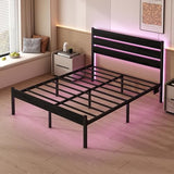 Chuangshuo Guard Full Size Bed Frame with Headboard,Heavy Duty LED Bed Frame with USB Charging Station,Mattress Foundation-Under Bed Storage, No Box Spring Needed, Noise Free，Black Chuangshuo Guard